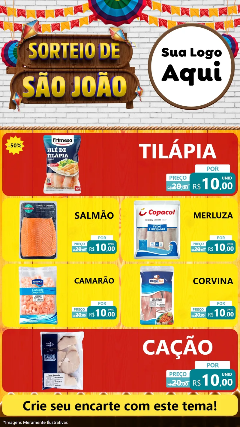 Modelo de TV para TV Vertical com o tema Sorteio de São João para Peixaria