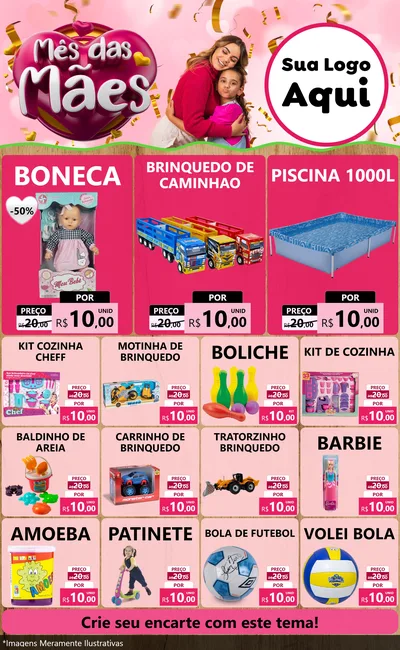 Modelo de Encarte para Encarte Grande com o tema Mês das Mães para Brinquedos