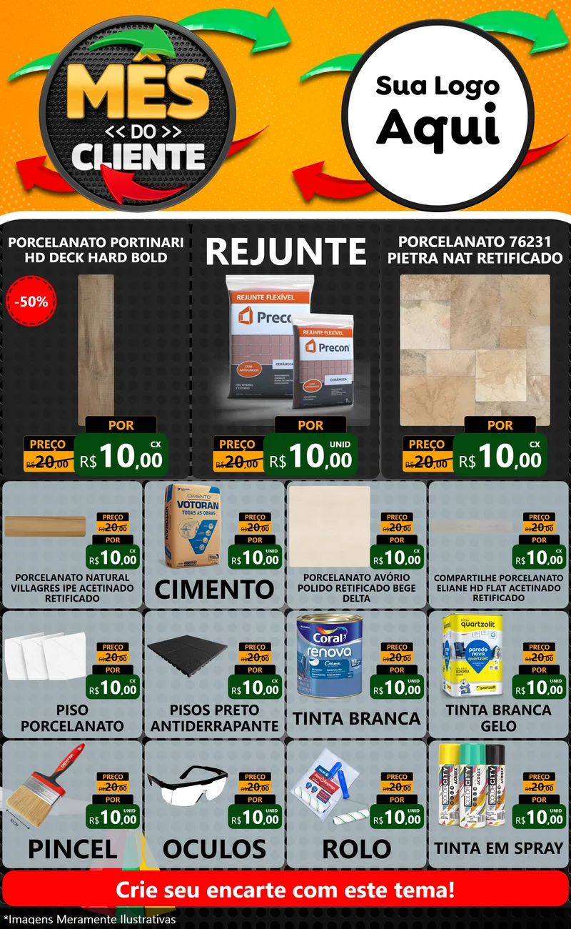 Modelo de Encarte para Encarte Grande com o tema Mês do Cliente para Pisos e revestimentos