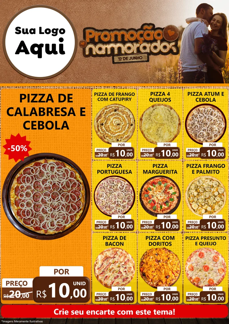Modelo de Encarte para Encarte A4 Vertical com o tema Promoção Namorados para Pizzaria