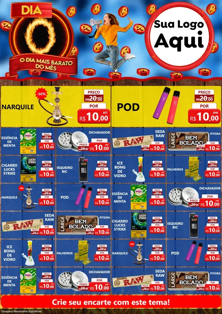 Modelo de Encarte para Encarte A4 Vertical com o tema Dia O - O Dia Mais Barato Do Mês para Tabacaria