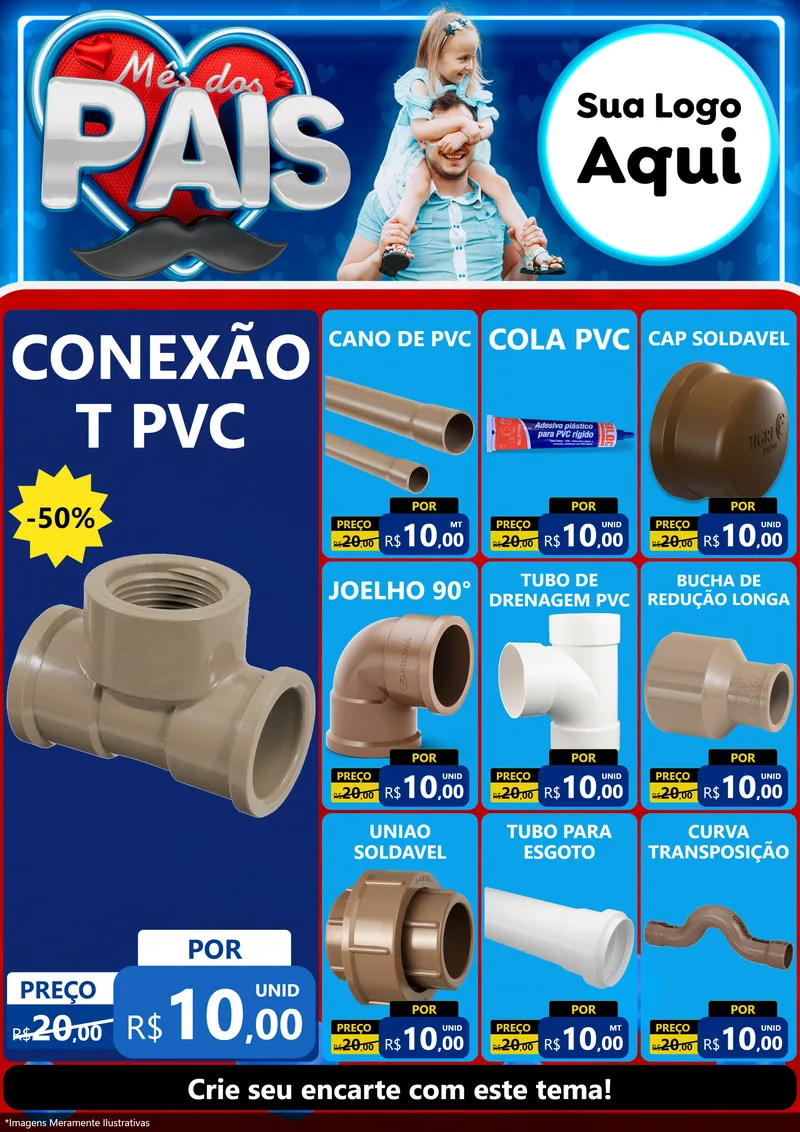 Modelo de Encarte para Encarte A4 Vertical com o tema Mês Dos Pais para Tubos e conexões