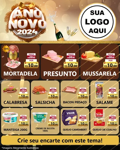 Modelo de Rede Social para Feed Instagram com o tema Feliz Ano Novo 2027 para Frios e Laticínios