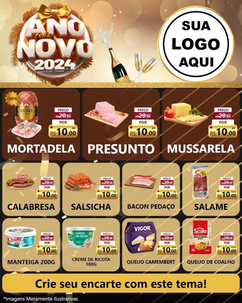 Modelo de Rede Social para Feed Instagram com o tema Feliz Ano Novo 2027 para Frios e Laticínios