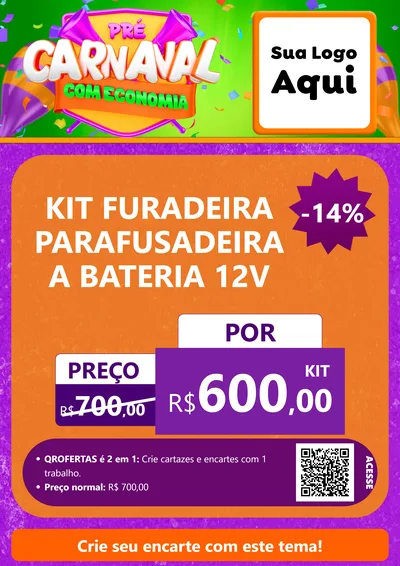 Modelo de Cartaz para Cartaz A4 Vertical com o tema Pré-Carnaval Com Economia para Maquinas e Ferramentas