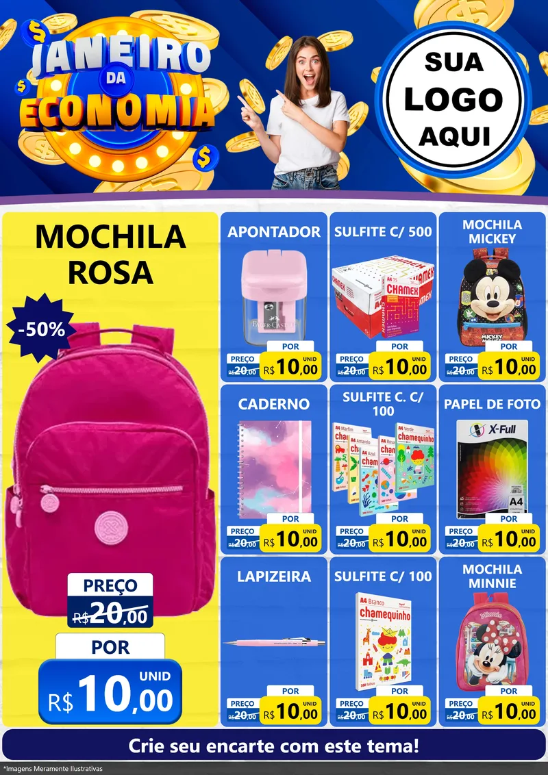 Modelo de Encarte para Encarte A4 Vertical com o tema Janeiro da Economia para Papelaria