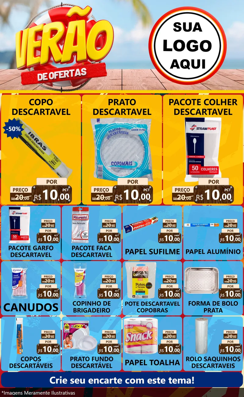 Modelo de Encarte para Encarte Grande com o tema Verão de Ofertas para Embalagens