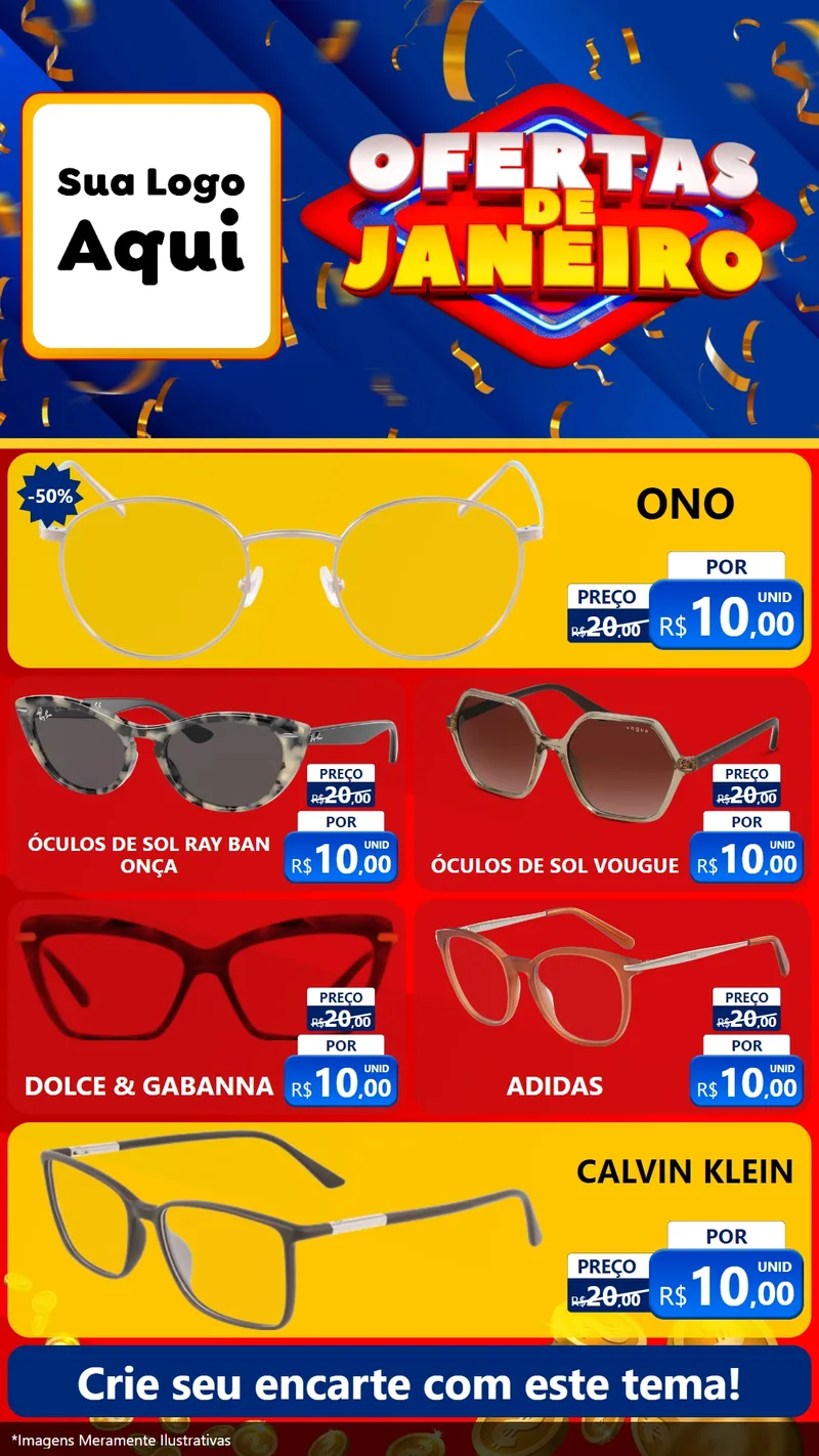 Modelo de TV para TV Vertical com o tema Ofertas de Janeiro para Óticas