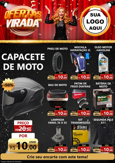 Modelo de Encarte para Encarte A4 Vertical com o tema Ofertas da Virada para Moto peças