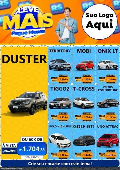 Modelo de Encarte para Encarte A4 Vertical com o tema Leve Mais, Pague Menos para Concessionaria de Carros