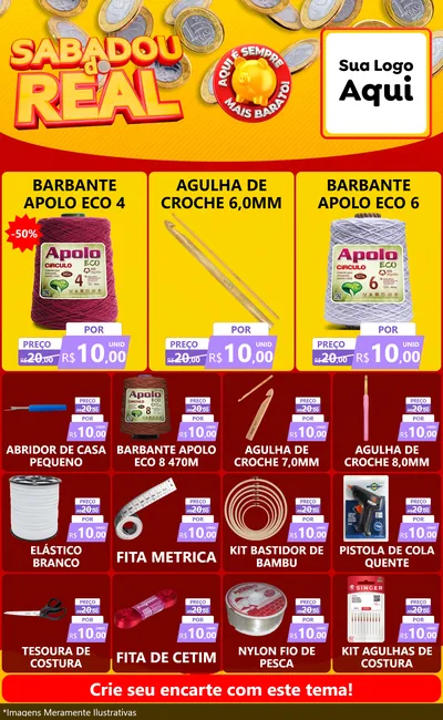 Modelo de Encarte para Encarte Grande com o tema Sabadou do Real para Armarinho e Aviamentos