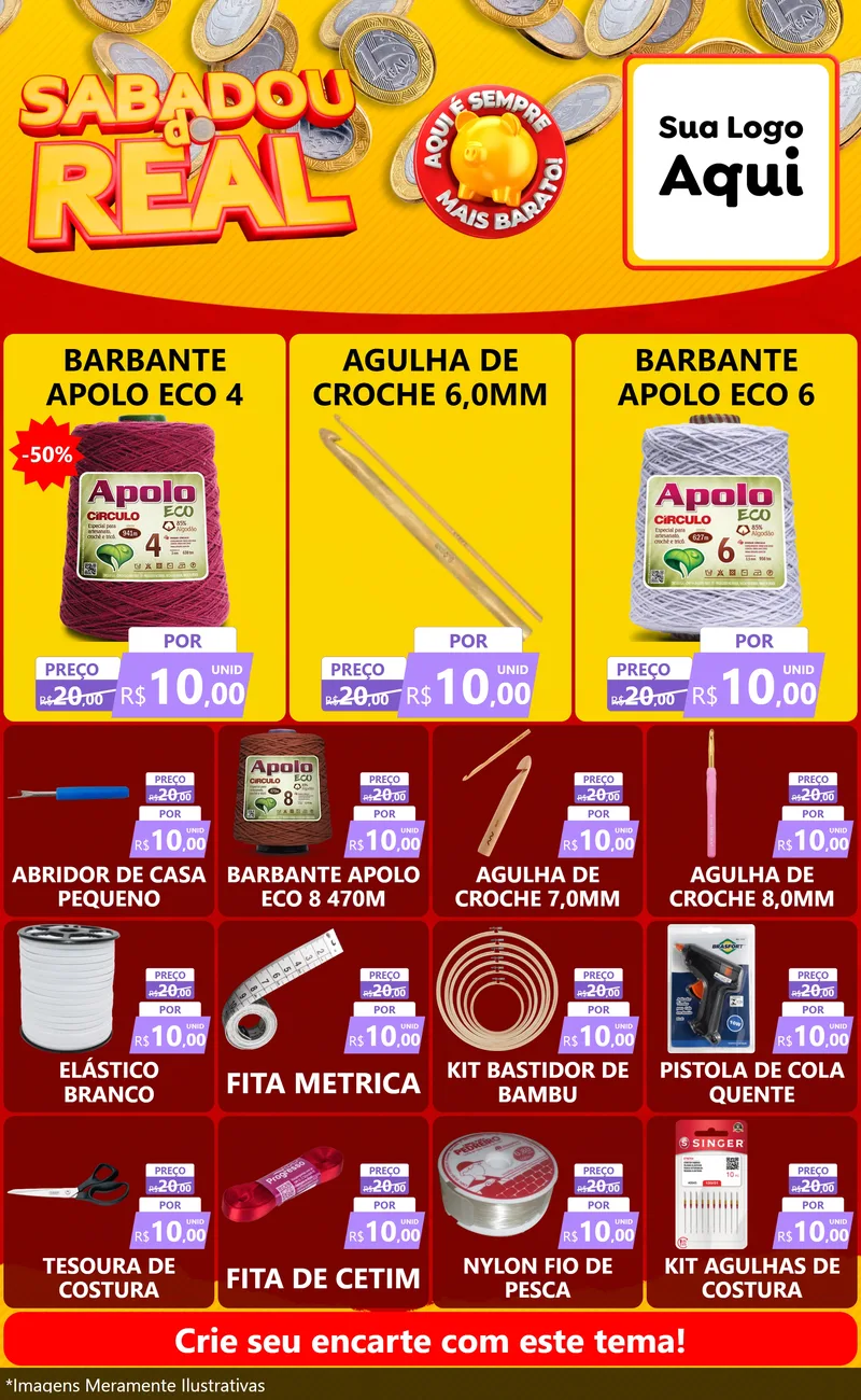 Modelo de Encarte para Encarte Grande com o tema Sabadou do Real para Armarinho e Aviamentos