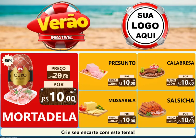 Modelo de Encarte para Encarte A4 Horizontal com o tema Verão Imbatível para Frios e Laticínios