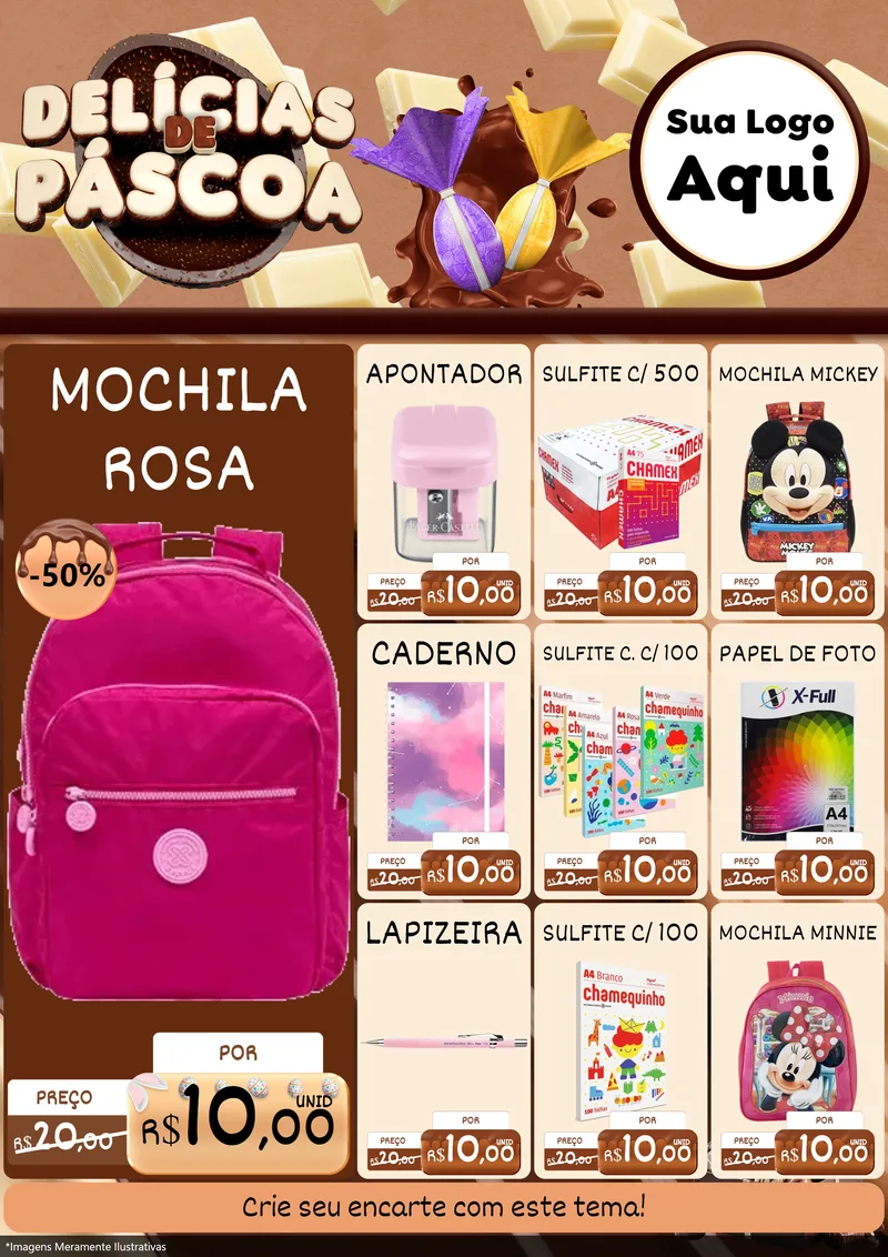 Modelo de Encarte para Encarte A4 Vertical com o tema Delícias de Páscoa para Papelaria