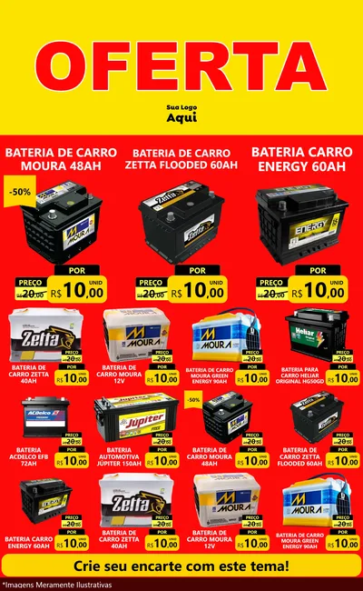 Modelo de Encarte para Encarte Grande com o tema OFERTA - Vermelho Cartaz para Baterias Elétricas