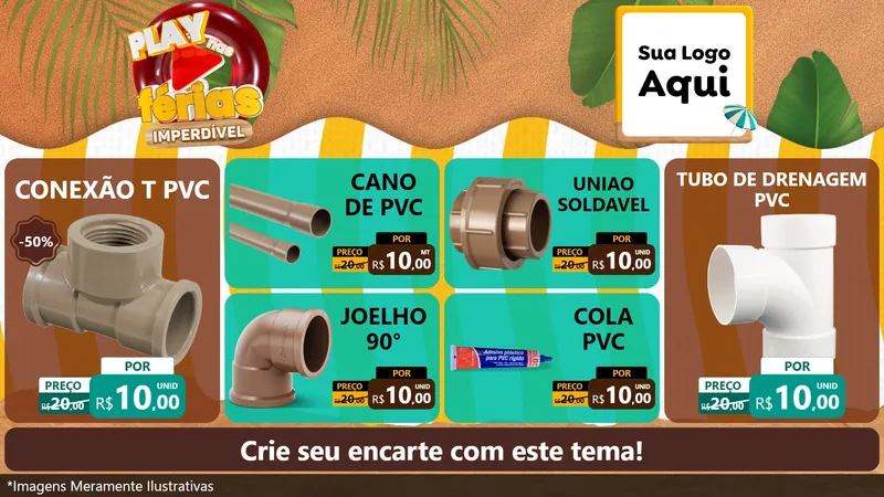 Modelo de TV para TV Horizontal com o tema Play Nas Férias Imperdível para Tubos e conexões