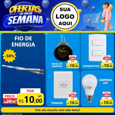 Modelo de Rede Social para Feed Facebook com o tema Ofertas de Fim de Semana para Materiais Elétricos