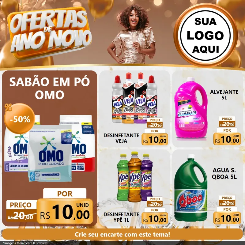 Modelo de Rede Social para Feed Facebook com o tema Ofertas de Ano Novo para Produtos de Limpeza