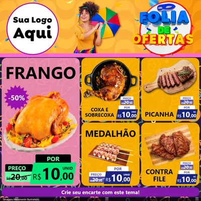 Modelo de Rede Social para Feed Facebook com o tema Folia de Ofertas para Assados