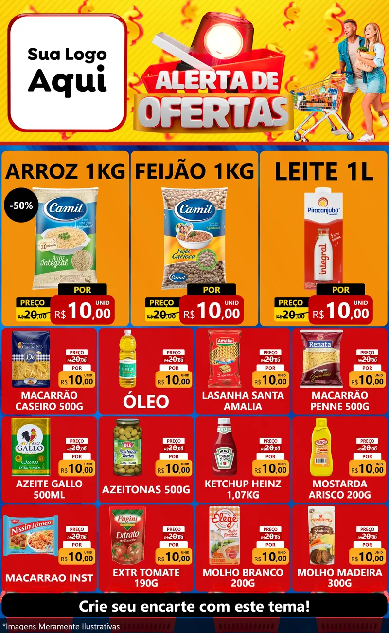 Modelo de Encarte para Encarte Grande com o tema Alerta de Ofertas para Supermercado