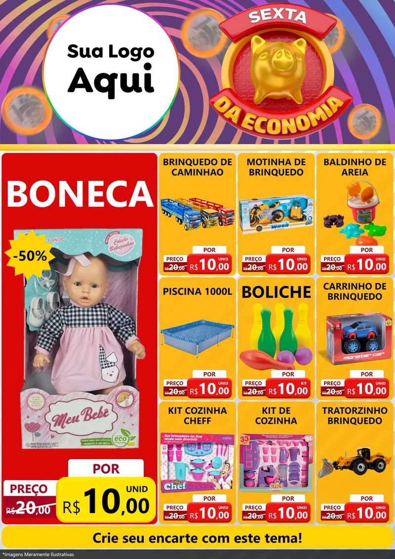 Modelo de Encarte para Encarte A4 Vertical com o tema Sexta da Economia para Brinquedos