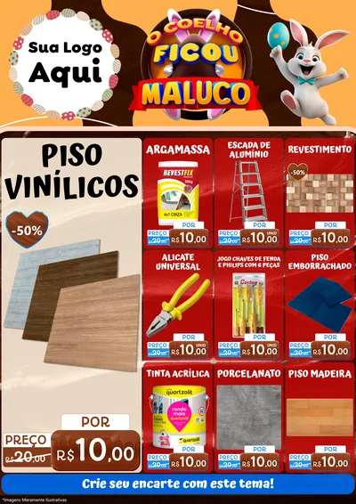 Modelo de Encarte para Encarte A4 Vertical com o tema O Coelho Ficou Maluco - Páscoa para Material para Construção