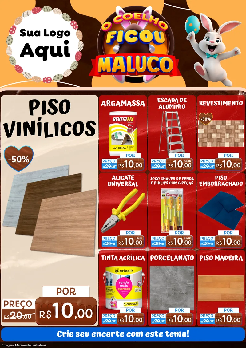 Modelo de Encarte para Encarte A4 Vertical com o tema O Coelho Ficou Maluco - Páscoa para Material para Construção