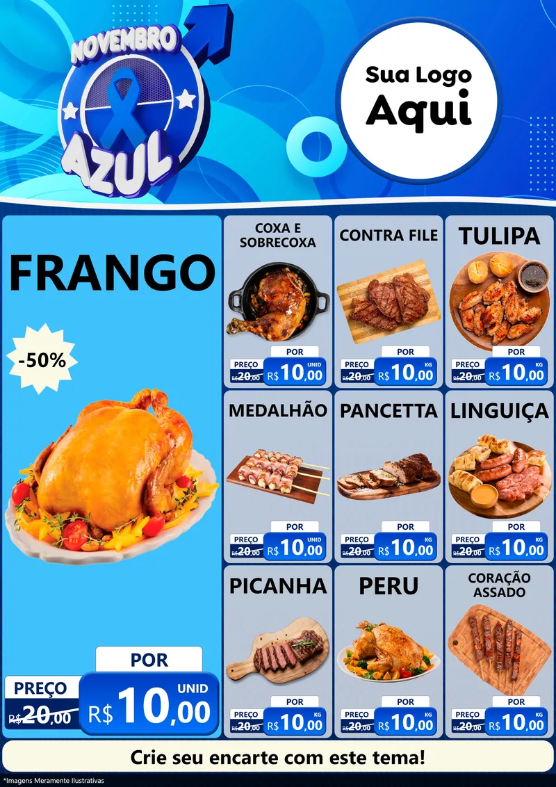 Modelo de Encarte para Encarte A4 Vertical com o tema Novembro Azul para Assados