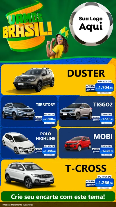 Modelo de TV para TV Vertical com o tema Vamos Brasil - Copa para Concessionaria de Carros