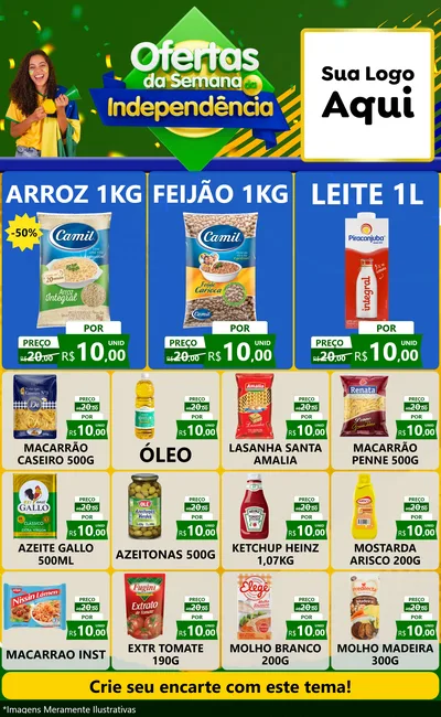 Modelo de Encarte para Encarte Grande com o tema Ofertas da Semana da Independência para Supermercado