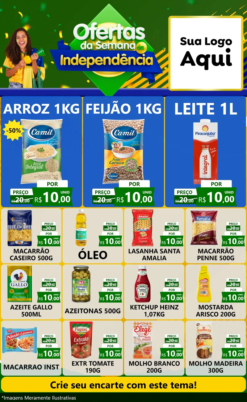 Modelo de Encarte para Encarte Grande com o tema Ofertas da Semana da Independência para Supermercado