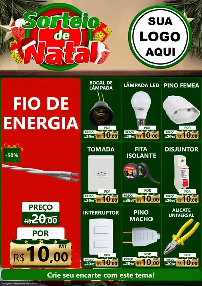 Modelo de Encarte para Encarte A4 Vertical com o tema Sorteio de Natal para Materiais Elétricos