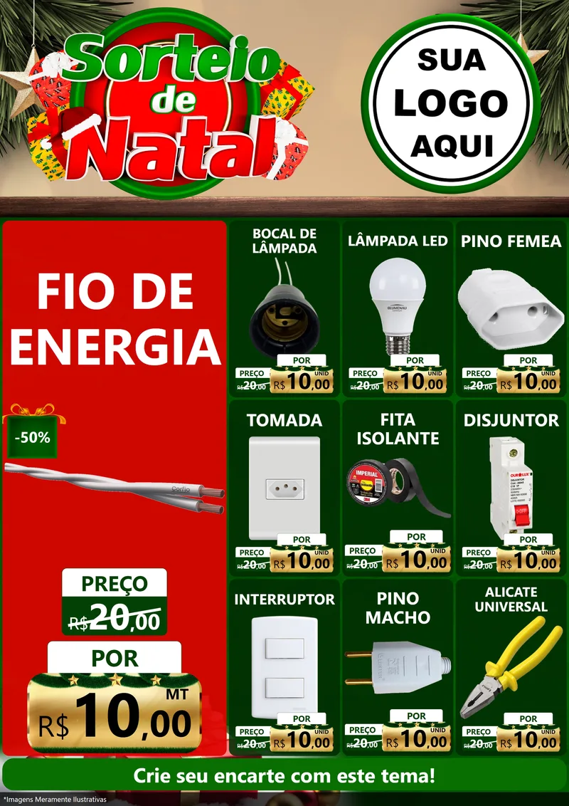 Modelo de Encarte para Encarte A4 Vertical com o tema Sorteio de Natal para Materiais Elétricos