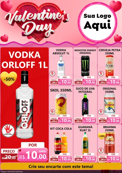 Modelo de Encarte para Encarte A4 Vertical com o tema Valentine's Day para Distribuidora de bebidas