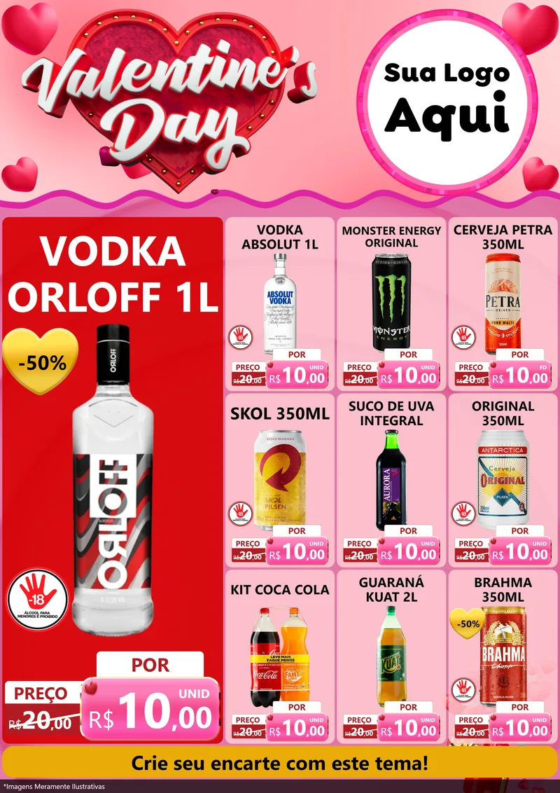 Modelo de Encarte para Encarte A4 Vertical com o tema Valentine's Day para Distribuidora de bebidas