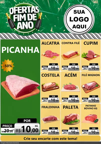 Modelo de Encarte para Encarte A4 Vertical com o tema Ofertas Fim de Ano para Açougue