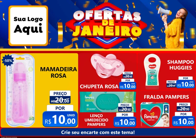 Modelo de Encarte para Encarte A4 Horizontal com o tema Ofertas de Janeiro para Bebês