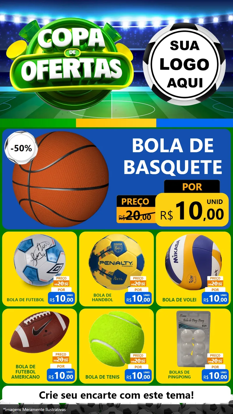 Modelo de Rede Social para Stories com o tema Copa de Ofertas para Artigos Esportivos