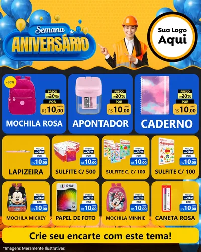 Modelo de Rede Social para Feed Instagram com o tema Semana de Aniversário para Papelaria