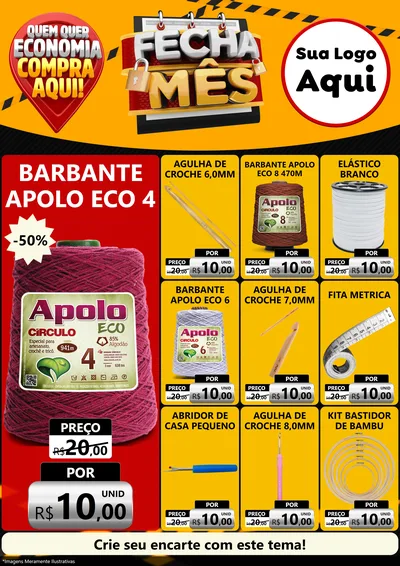 Modelo de Encarte para Encarte A4 Vertical com o tema Fecha Mês para Armarinho e Aviamentos