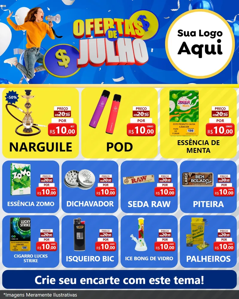Modelo de Rede Social para Feed Instagram com o tema Ofertas de Julho para Tabacaria