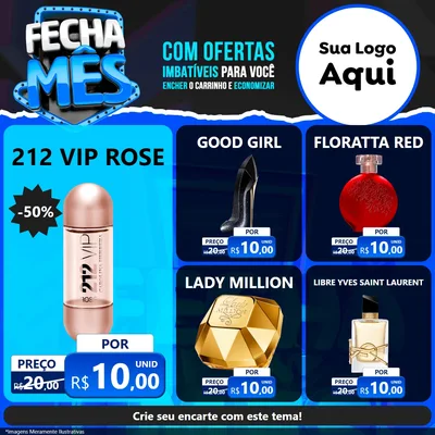 Modelo de Rede Social para Feed Facebook com o tema Fecha Mês para Perfumes