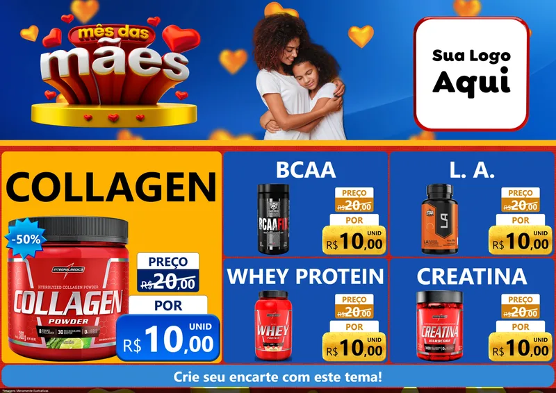 Modelo de Encarte para Encarte A4 Horizontal com o tema Mês das Mães para Suplementos alimentares