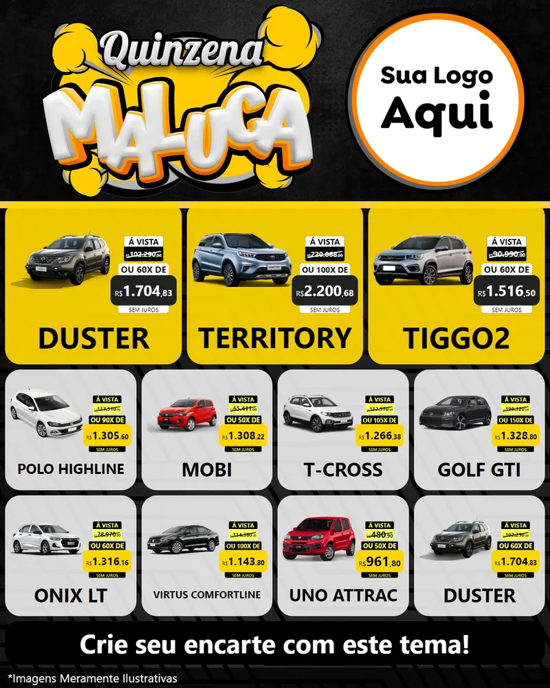 Modelo de Rede Social para Feed Instagram com o tema Quinzena Maluca para Concessionaria de Carros