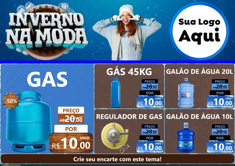 Modelo de Encarte para Encarte A4 Horizontal com o tema Inverno na Moda para Água e gás