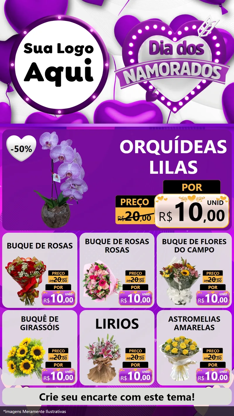 Modelo de Rede Social para Stories com o tema Dia dos Namorados para Floricultura e jardim