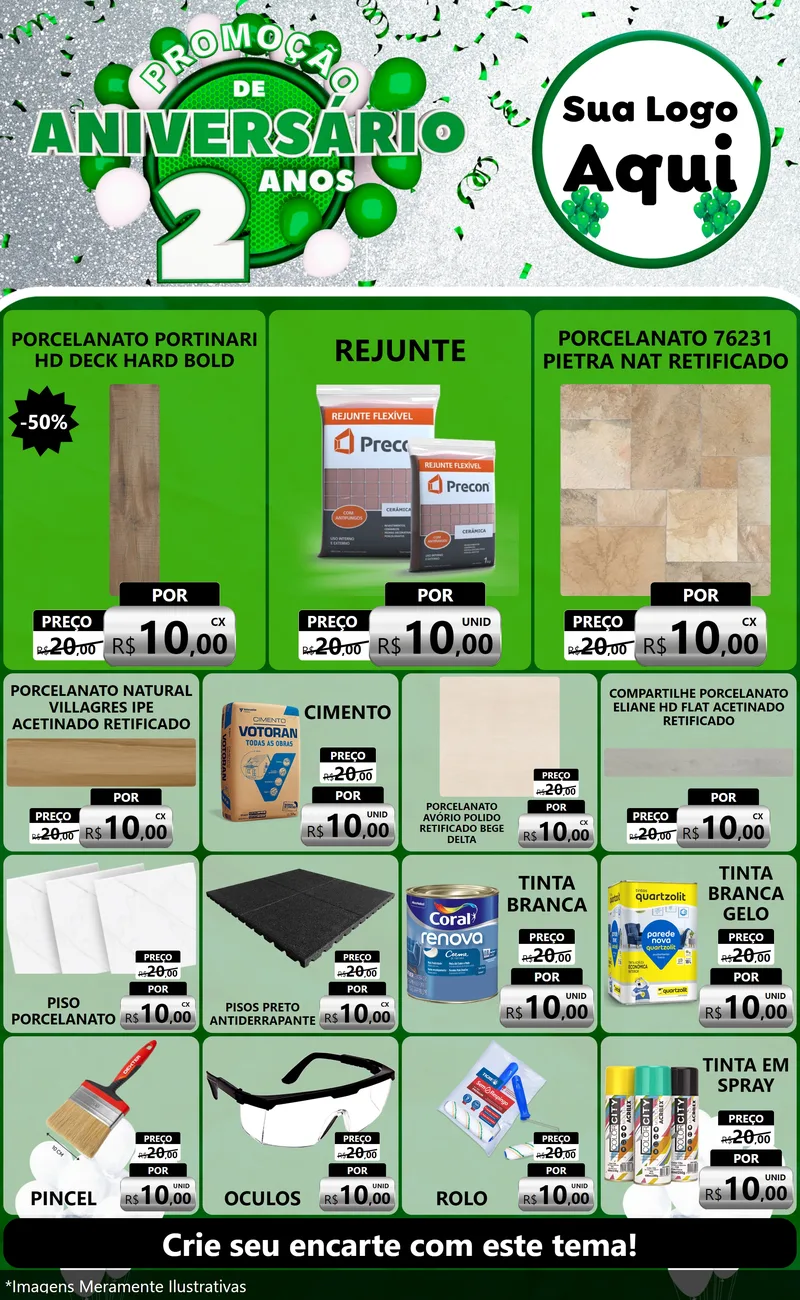 Modelo de Encarte para Encarte Grande com o tema Promoção de Aniversário - 2 Anos para Pisos e revestimentos