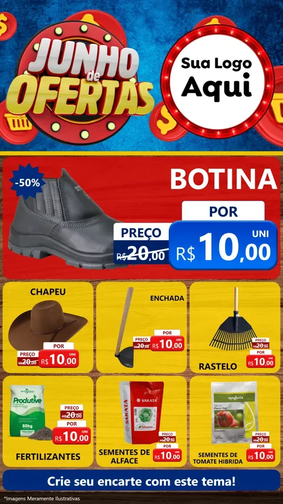 Modelo de Rede Social para Stories com o tema Junho de Ofertas para Agropecuária