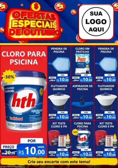 Modelo de Encarte para Encarte A4 Vertical com o tema Ofertas Especiais de Outubro para Produtos para Piscina