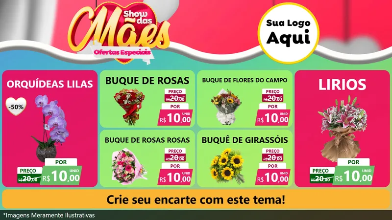 Modelo de TV para TV Horizontal com o tema Show das Mães - Ofertas Especiais para Floricultura e jardim